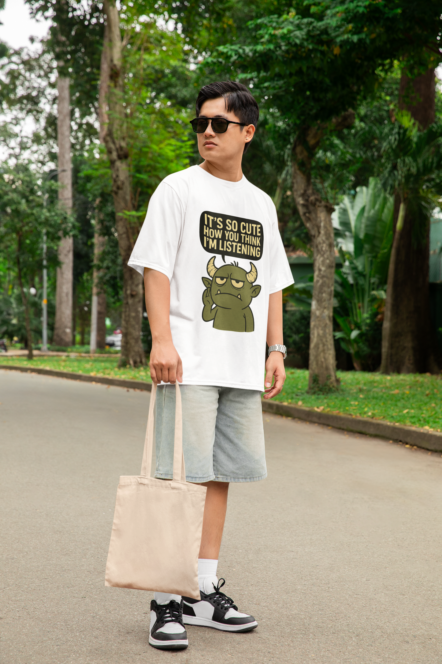 Cute You Think I’m Listening Tee – Oversized Terry Cotton
