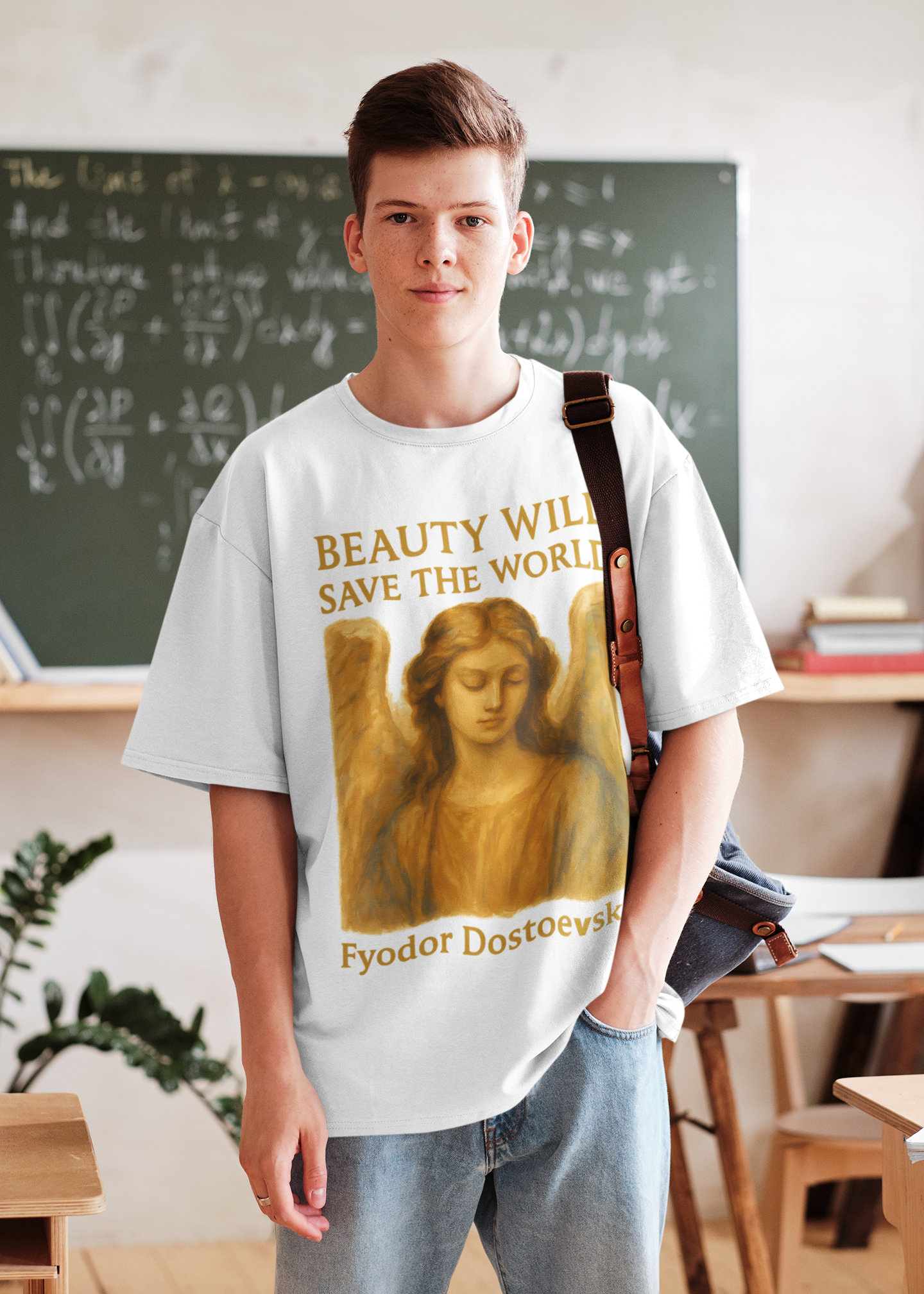Dostoevsky “Beauty Will Save the World” Angel T-Shirt Oversized Terry Cotton