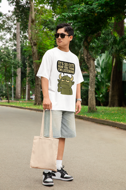 Cute You Think I’m Listening Tee – Oversized Terry Cotton